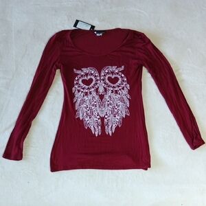 Lori & Jane Girl's Red Long Sleeve Top with Owl Design. Size 14. NWT